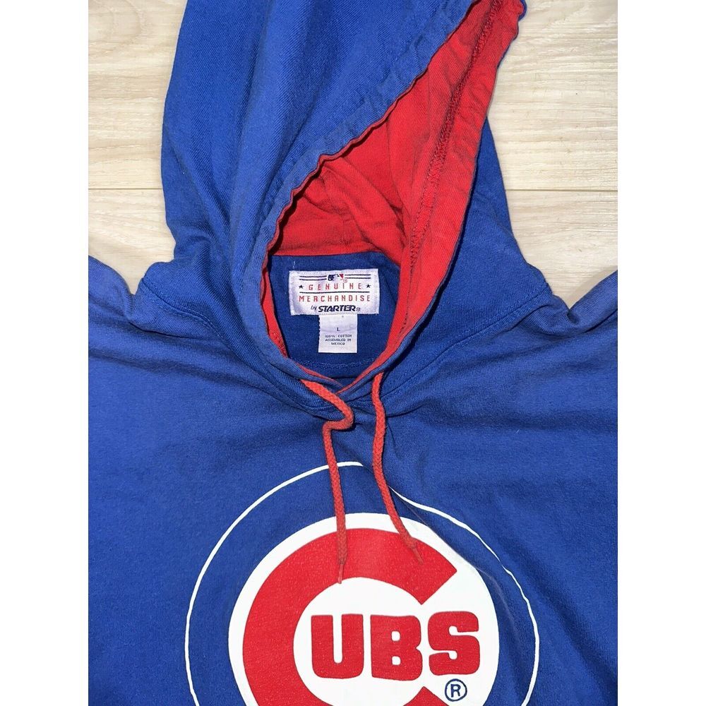 Vintage 90s Chicago CUBS Starter Shirt Mens L‎ Blue Hooded Short Sleeve T-Shirt - Picture 5 of 5